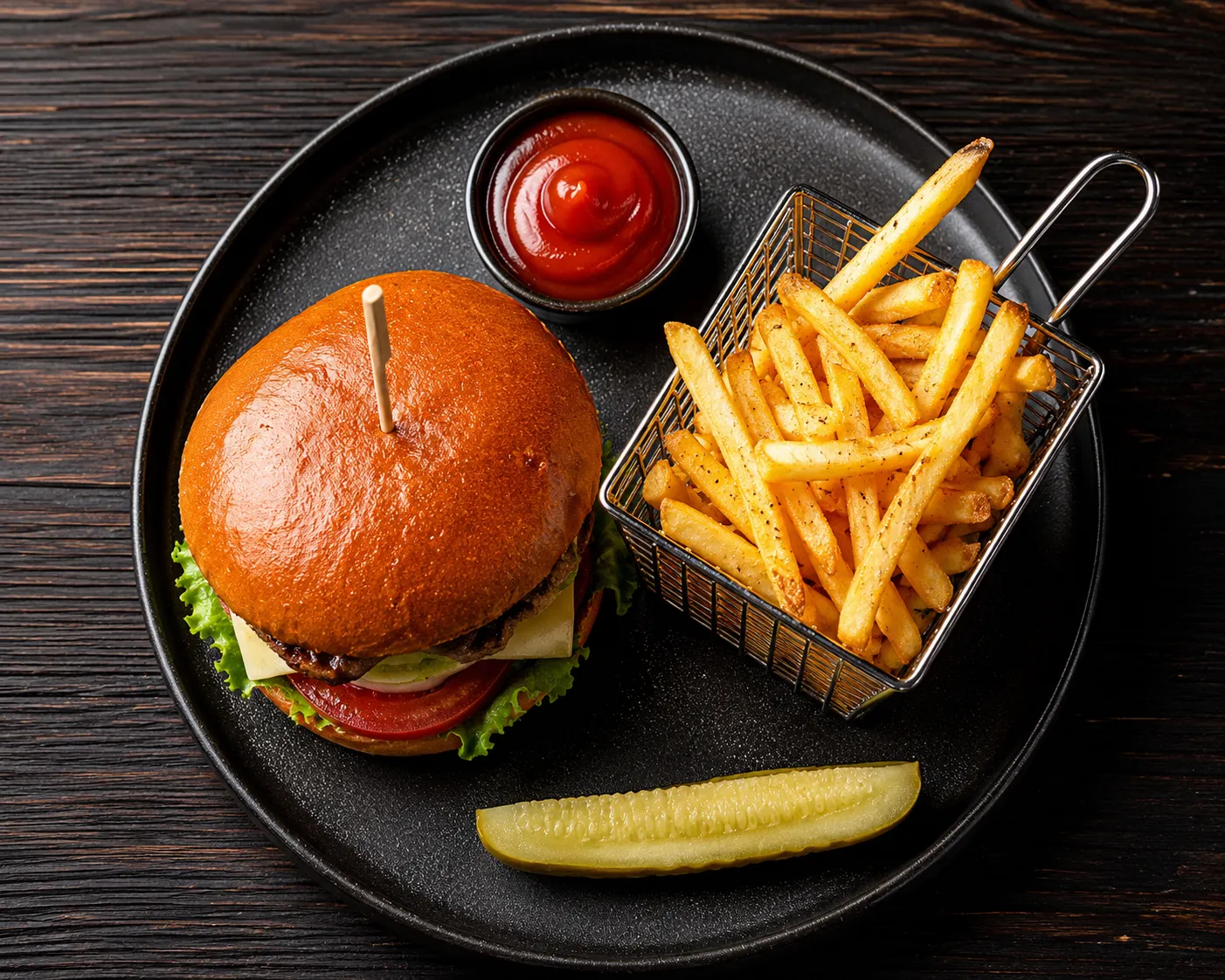 Wagyu Cheese Burger in a signature bun — top handheld at Bizarre Gastro Pub, Ramsay Calgary